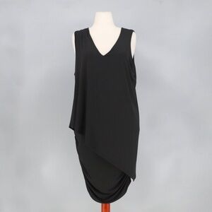 Black Sleeveless Asymmetric V-Neck Dress